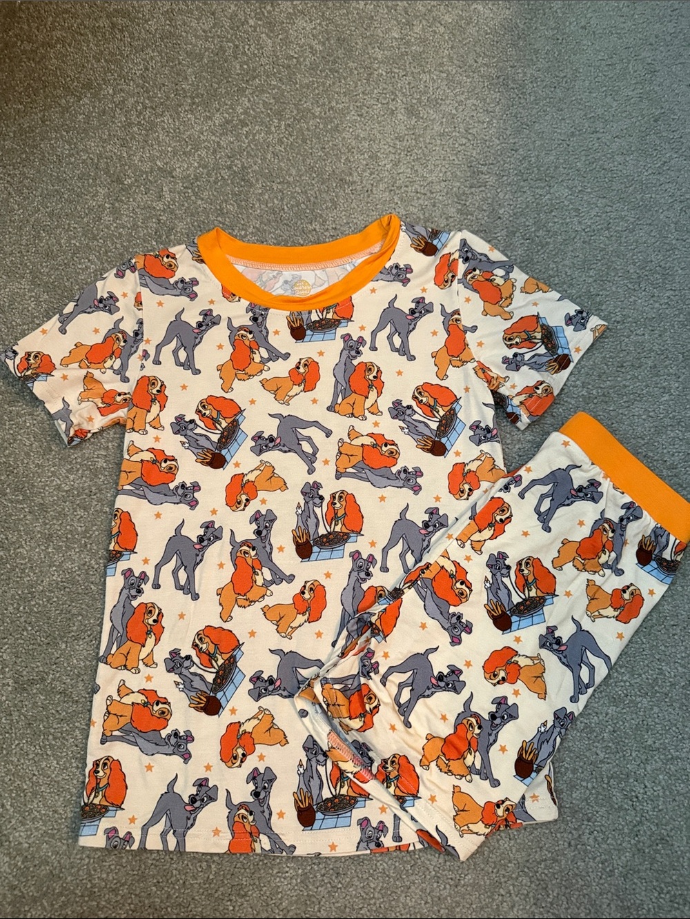 Kids Bamboo Orange & White Disney Dog Print Pajama Set